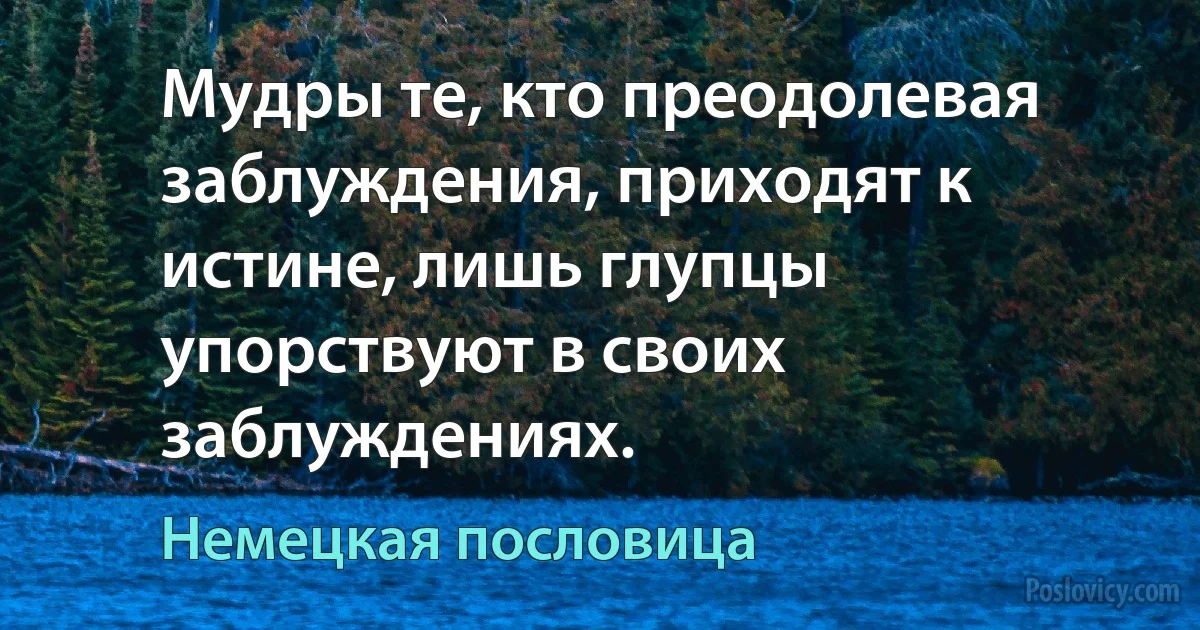 Мудры те, кто преодолевая заблуждения, приходят к истине, лишь глупцы упорствуют в своих заблуждениях. (Немецкая пословица)