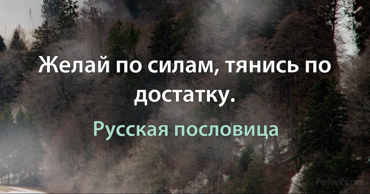 Желай по силам, тянись по достатку. (Русская пословица)