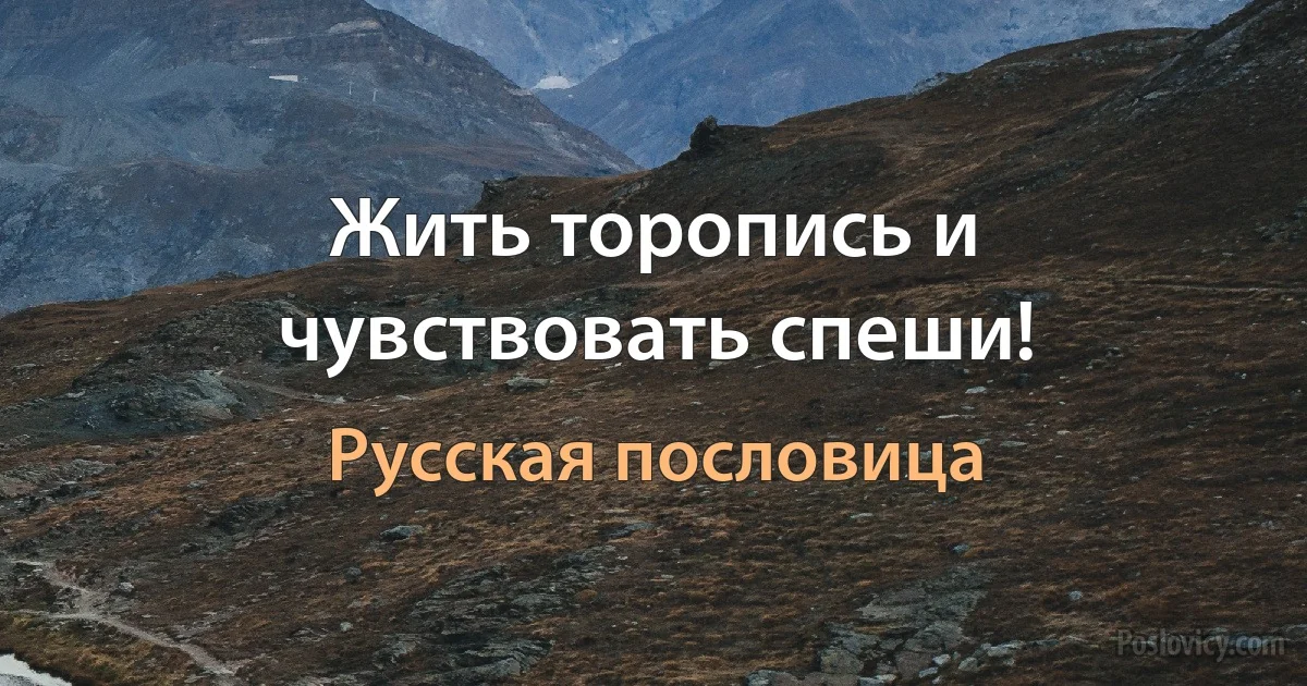 Жить торопись и чувствовать спеши! (Русская пословица)