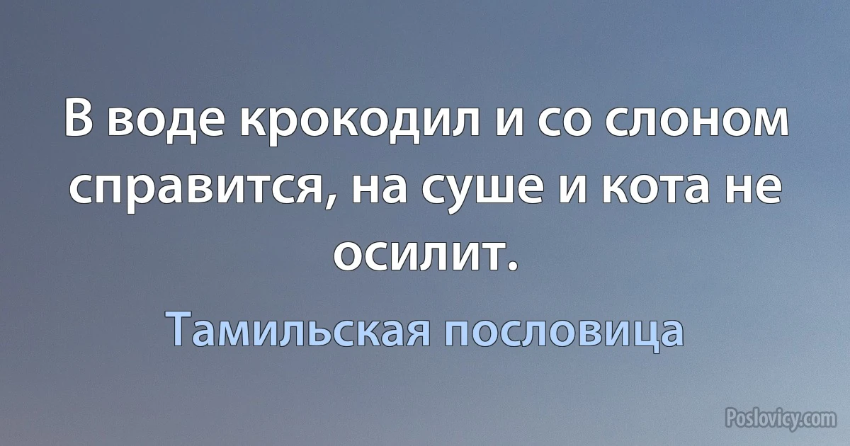 В воде крокодил и со слоном справится, на суше и кота не осилит. (Тамильская пословица)