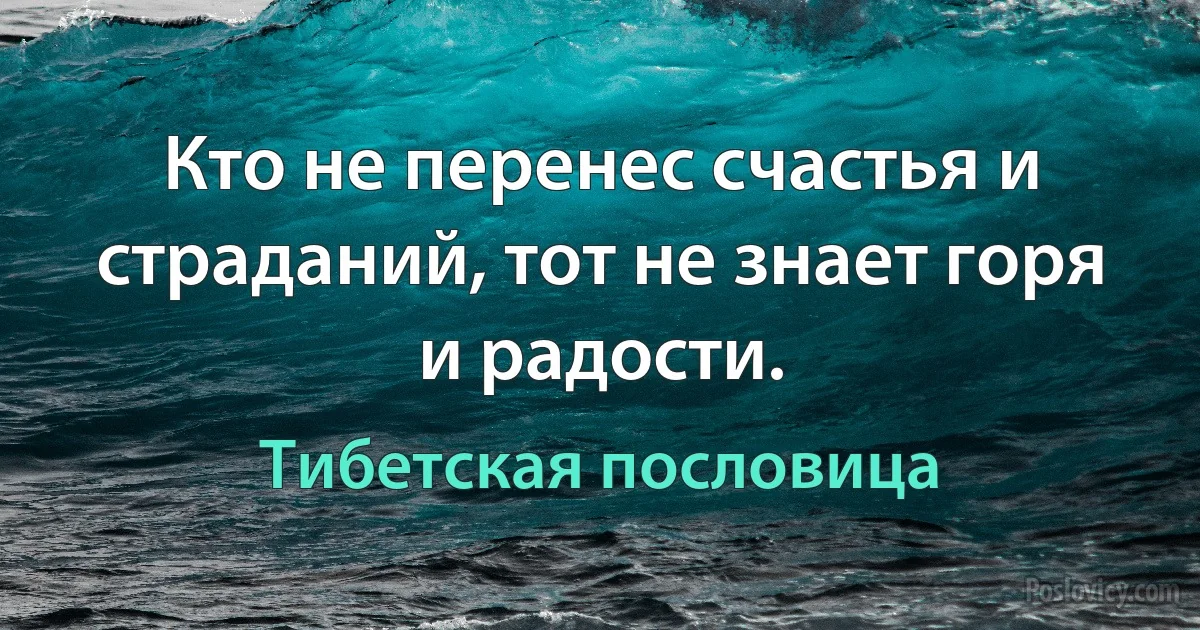 Кто не перенес счастья и страданий, тот не знает горя и радости. (Тибетская пословица)