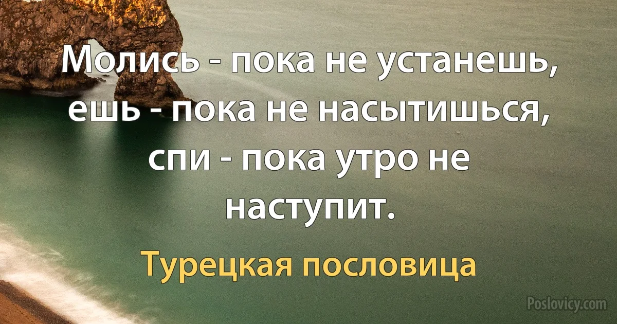 Молись - пока не устанешь, ешь - пока не насытишься, спи - пока утро не наступит. (Турецкая пословица)