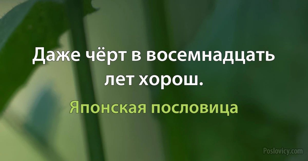 Даже чёрт в восемнадцать лет хорош. (Японская пословица)