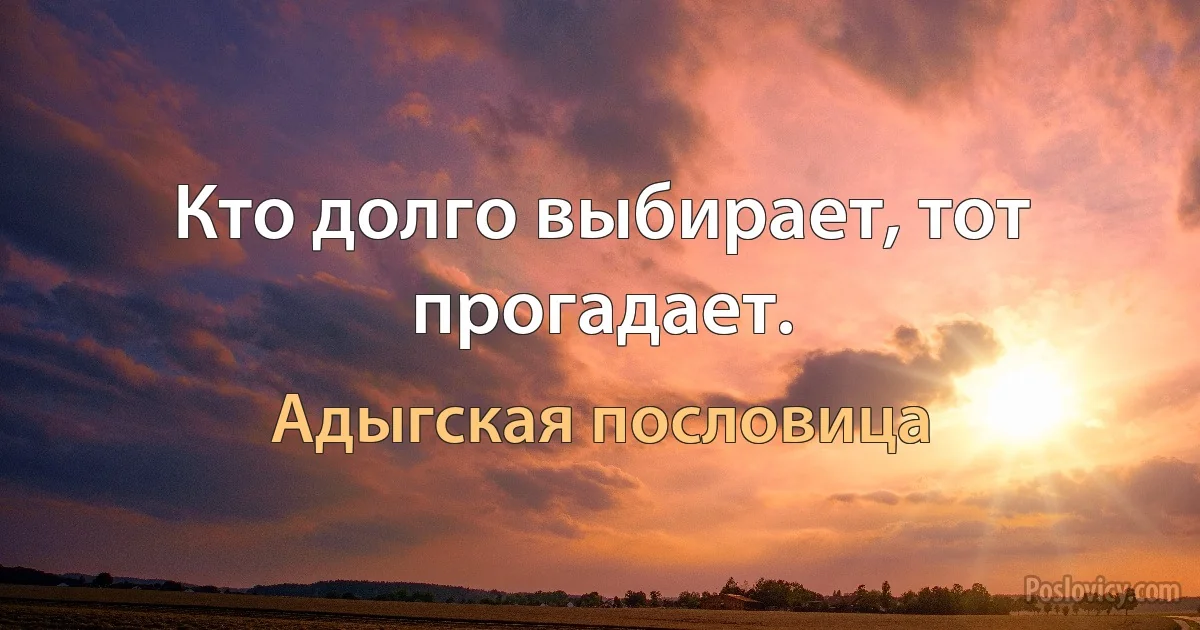 Кто долго выбирает, тот прогадает. (Адыгская пословица)