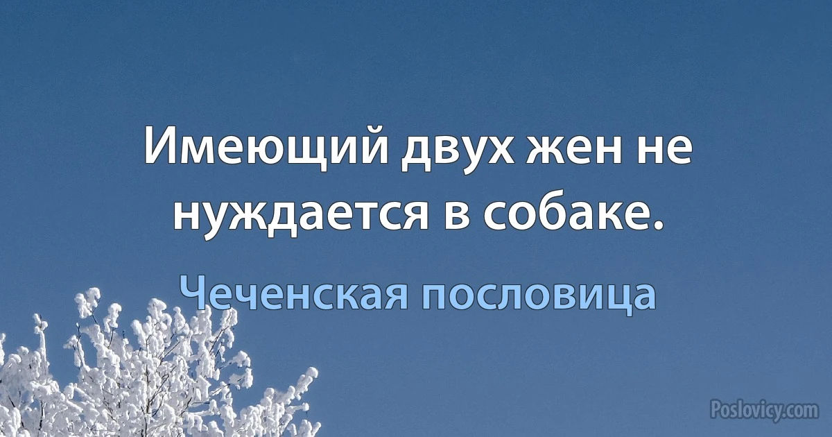 Имеющий двух жен не нуждается в собаке. (Чеченская пословица)