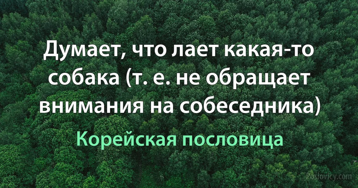 Думает, что лает какая-то собака (т. е. не обращает внимания на собеседника) (Корейская пословица)