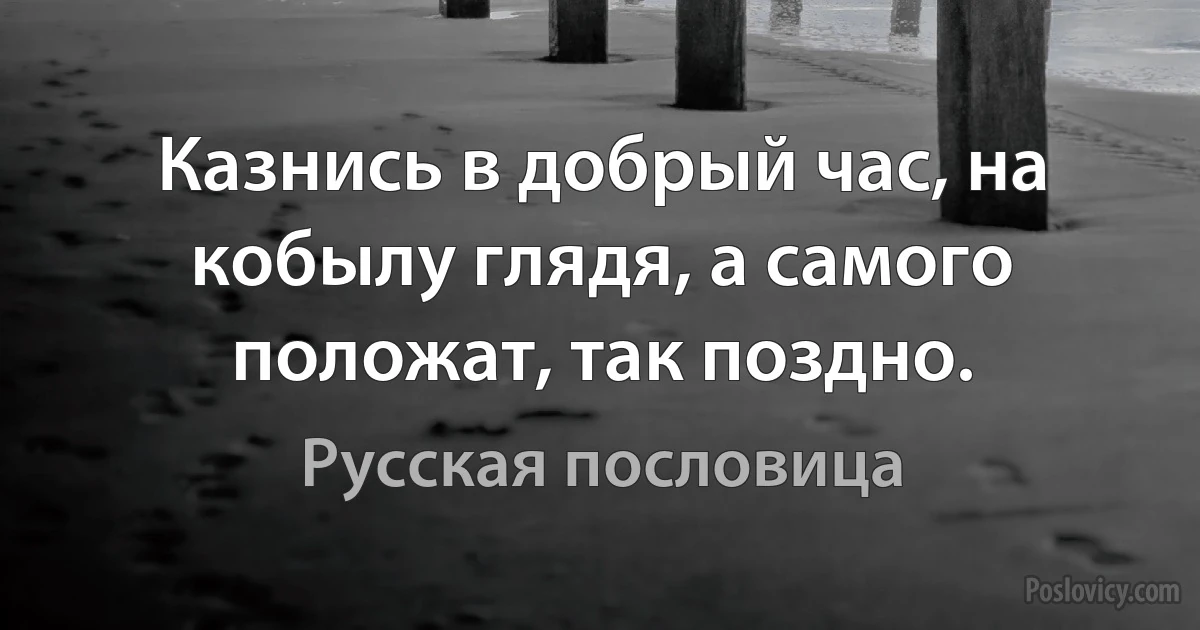 Казнись в добрый час, на кобылу глядя, а самого положат, так поздно. (Русская пословица)