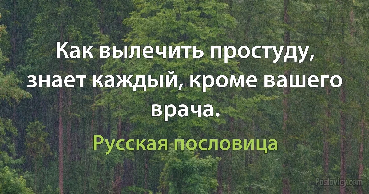 Как вылечить простуду, знает каждый, кроме вашего врача. (Русская пословица)