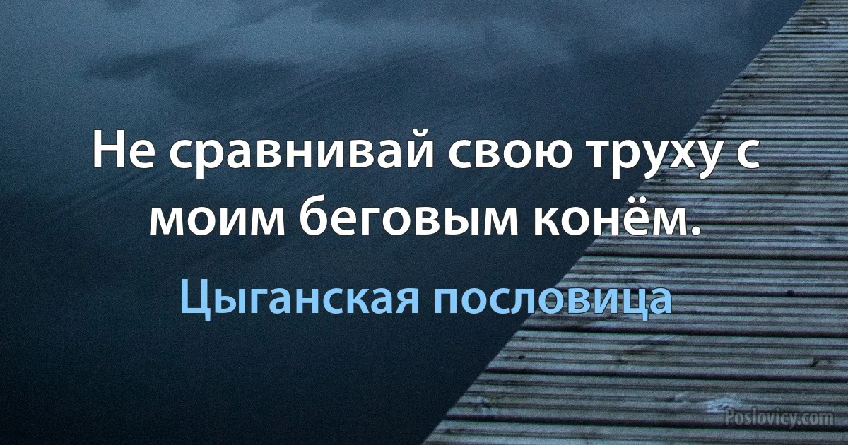 Не сравнивай свою труху с моим беговым конём. (Цыганская пословица)