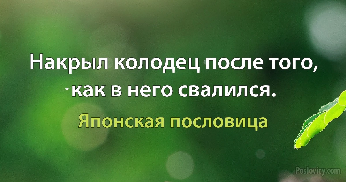 Накрыл колодец после того, как в него свалился. (Японская пословица)