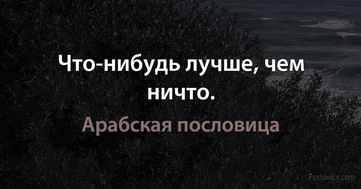 Что-нибудь лучше, чем ничто. (Арабская пословица)