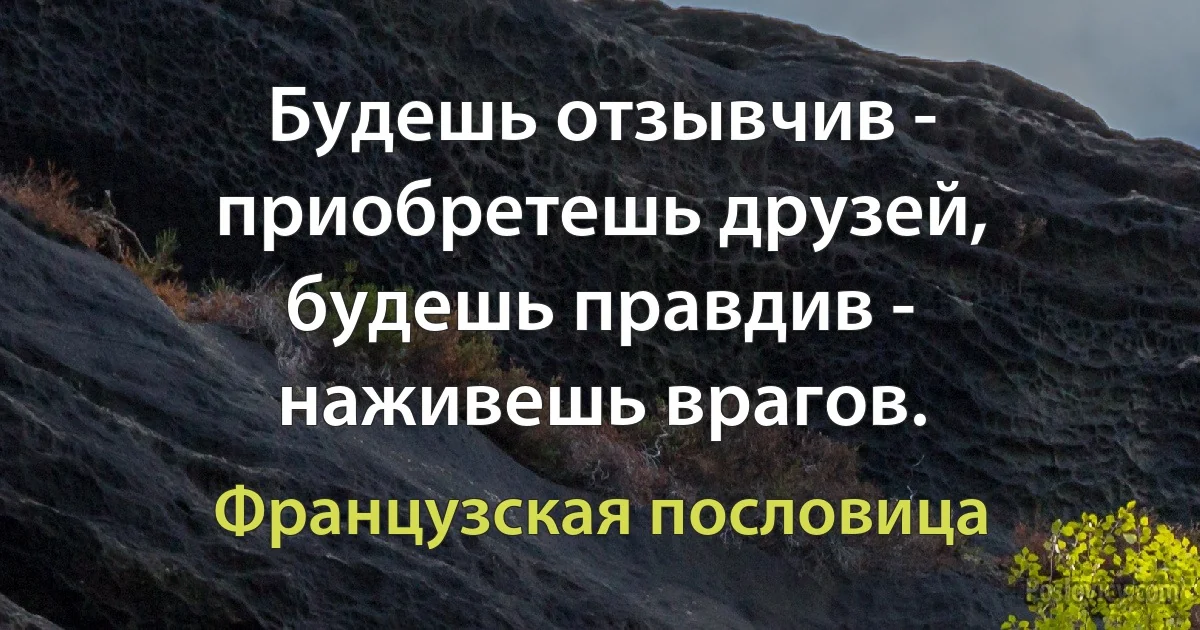 Будешь отзывчив - приобретешь друзей, будешь правдив - наживешь врагов. (Французская пословица)