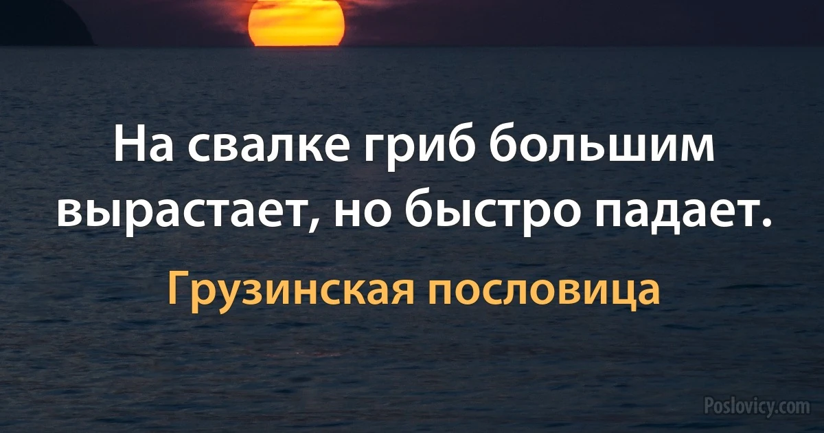 На свалке гриб большим вырастает, но быстро падает. (Грузинская пословица)