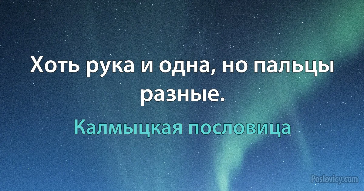 Хоть рука и одна, но пальцы разные. (Калмыцкая пословица)