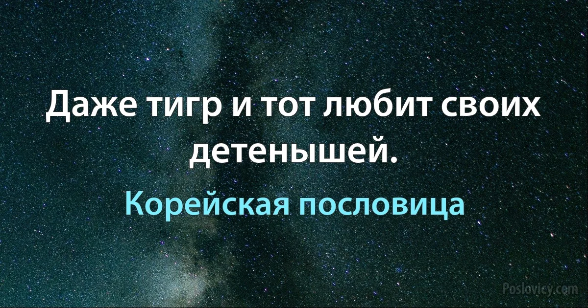 Даже тигр и тот любит своих детенышей. (Корейская пословица)