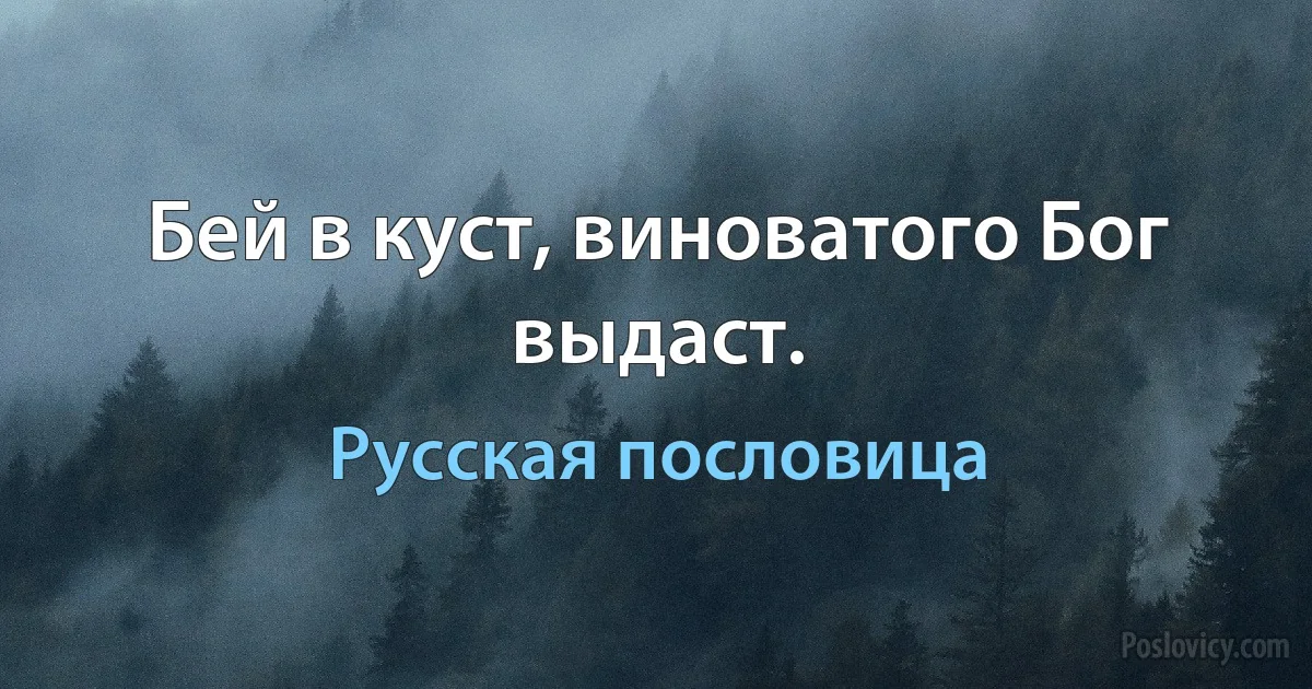 Бей в куст, виноватого Бог выдаст. (Русская пословица)