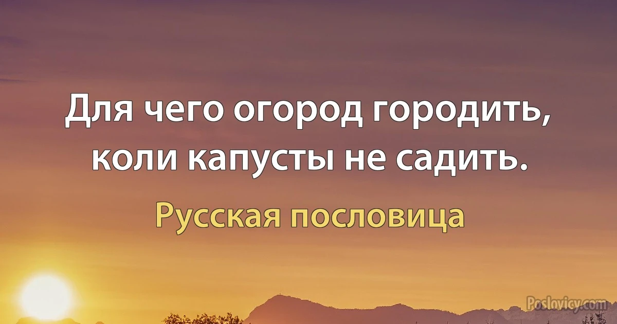 Для чего огород городить, коли капусты не садить. (Русская пословица)