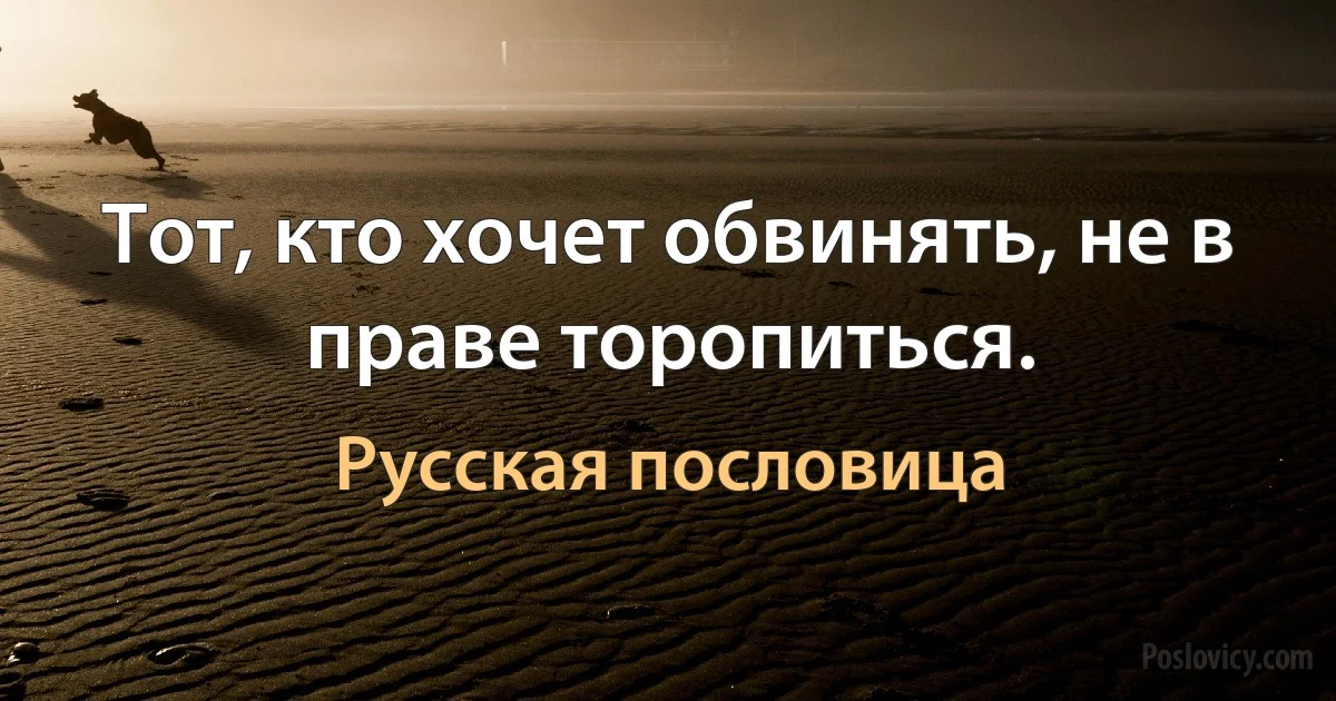 Тот, кто хочет обвинять, не в праве торопиться. (Русская пословица)