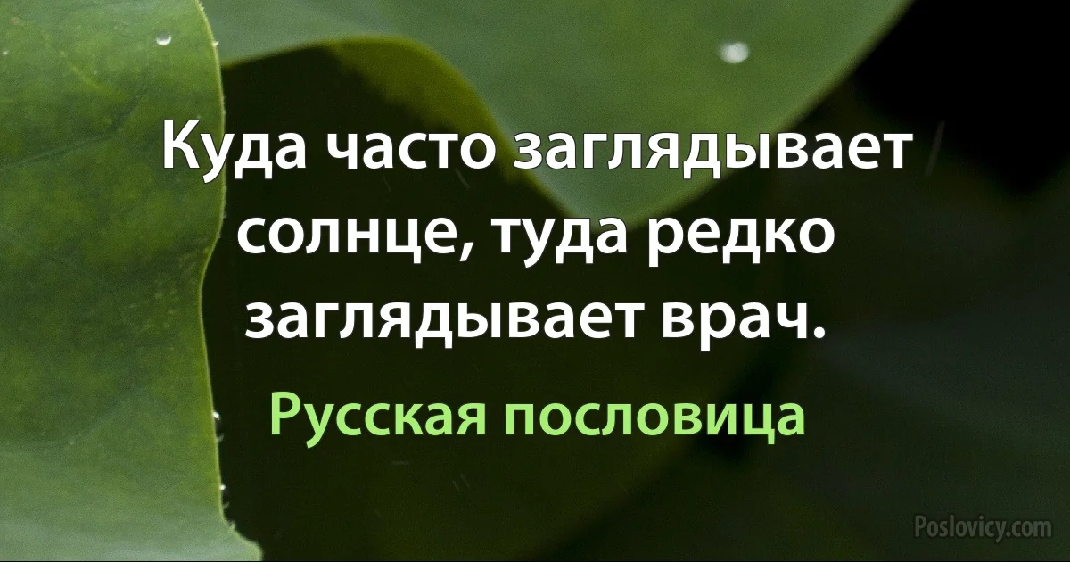 Куда часто заглядывает солнце, туда редко заглядывает врач. (Русская пословица)