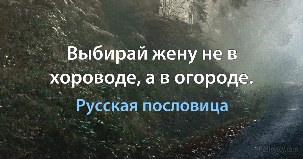 Выбирай жену не в хороводе, а в огороде. (Русская пословица)