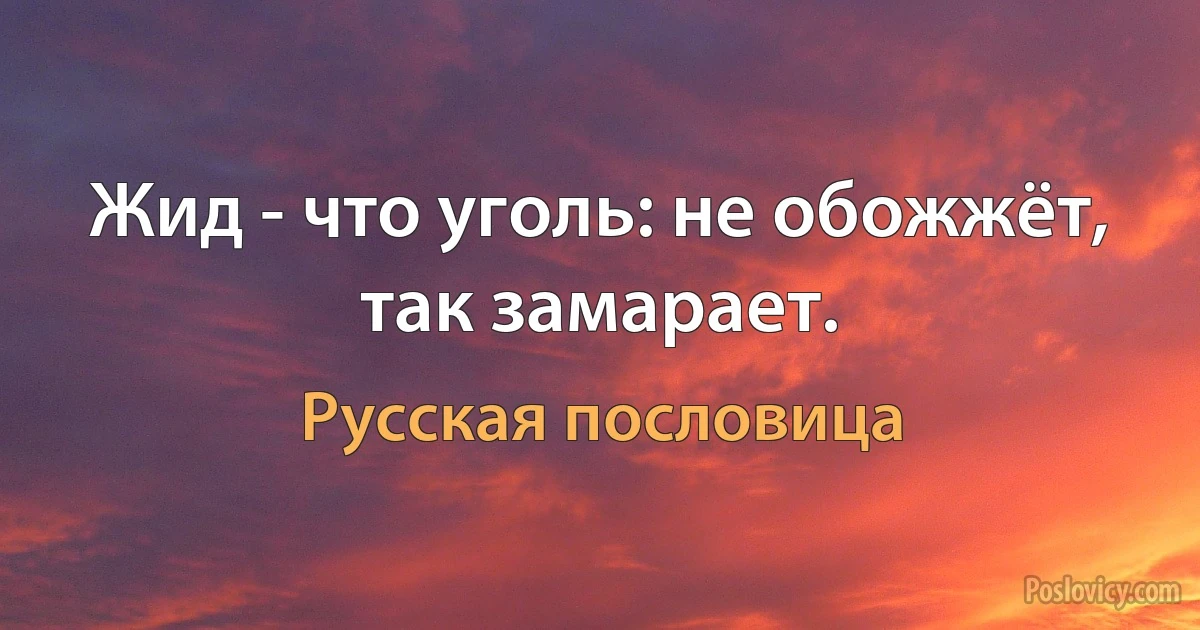 Жид - что уголь: не обожжёт, так замарает. (Русская пословица)