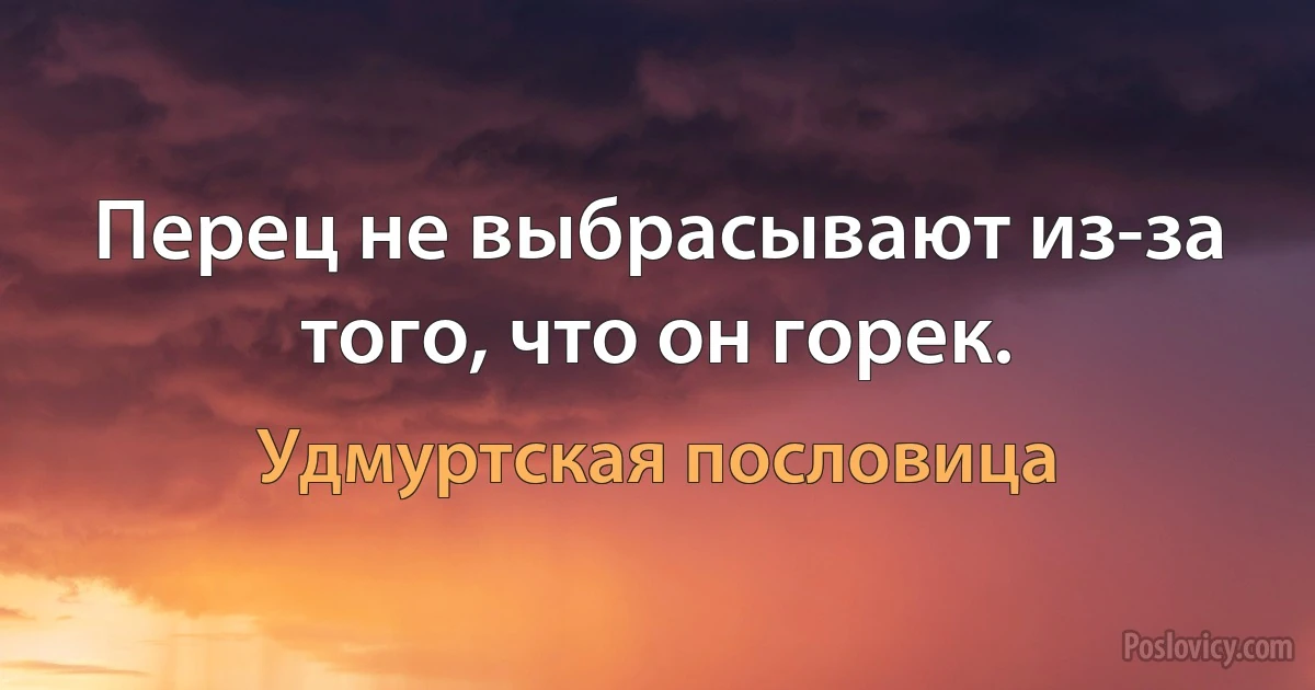 Перец не выбрасывают из-за того, что он горек. (Удмуртская пословица)