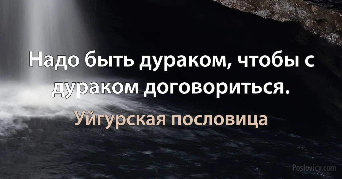 Надо быть дураком, чтобы с дураком договориться. (Уйгурская пословица)