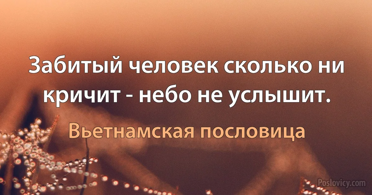 Забитый человек сколько ни кричит - небо не услышит. (Вьетнамская пословица)