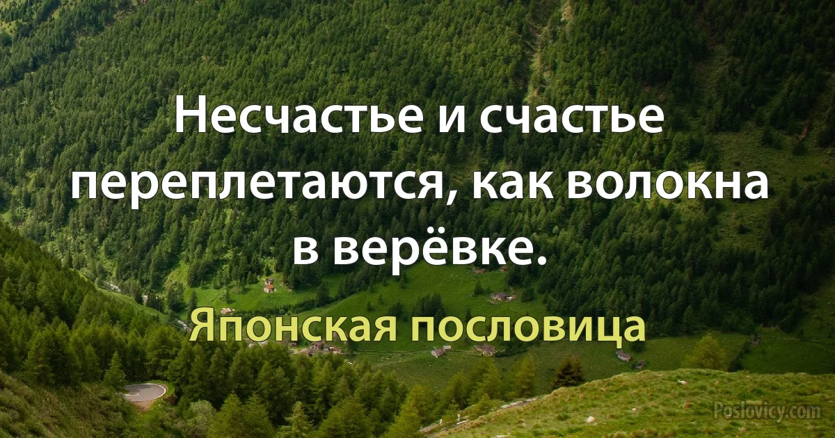 Несчастье и счастье переплетаются, как волокна в верёвке. (Японская пословица)