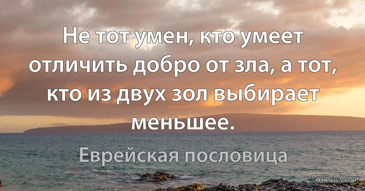 Не тот умен, кто умеет отличить добро от зла, а тот, кто из двух зол выбирает меньшее. (Еврейская пословица)