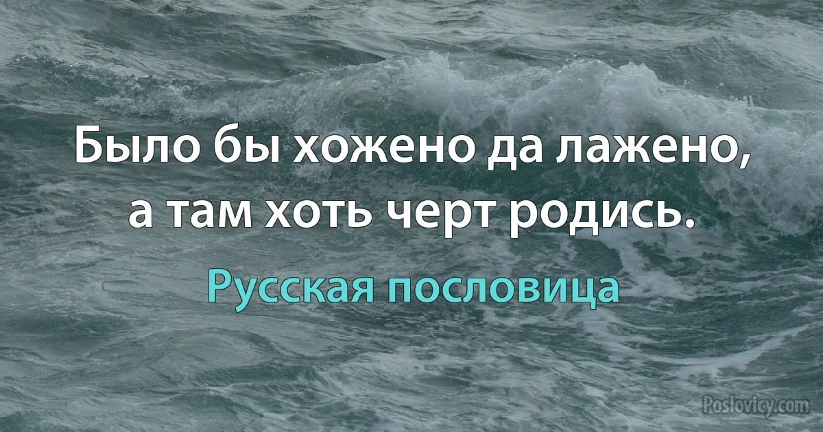 Было бы хожено да лажено, а там хоть черт родись. (Русская пословица)