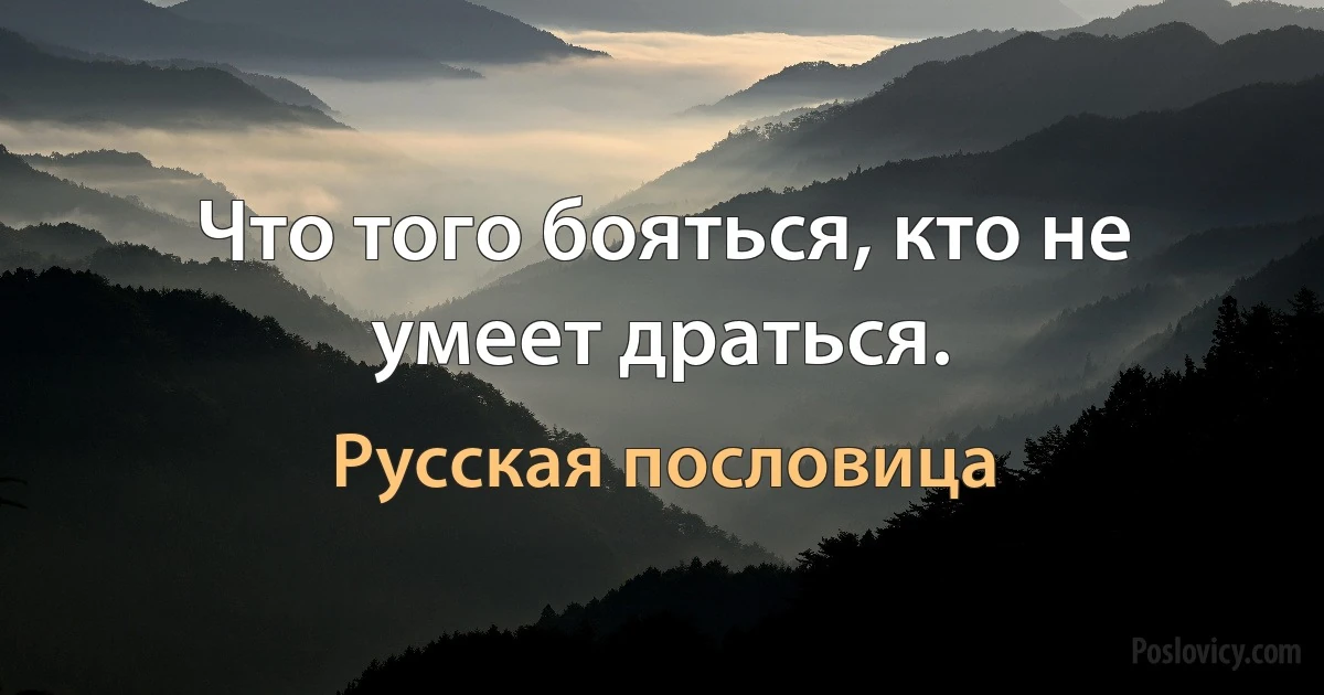 Что того бояться, кто не умеет драться. (Русская пословица)