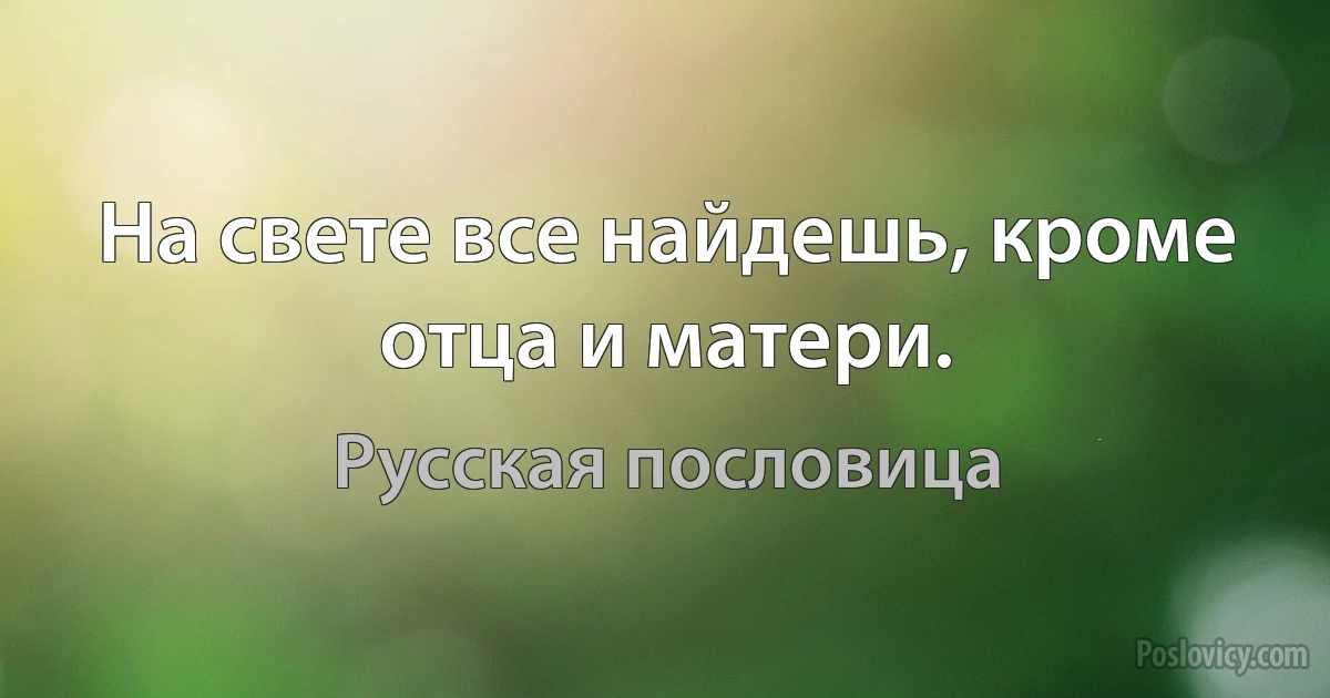 На свете все найдешь, кроме отца и матери. (Русская пословица)