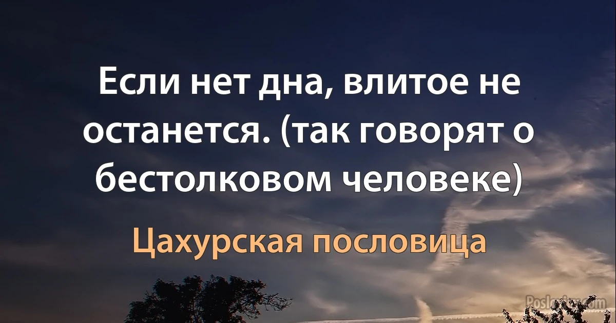 Если нет дна, влитое не останется. (так говорят о бестолковом человеке) (Цахурская пословица)