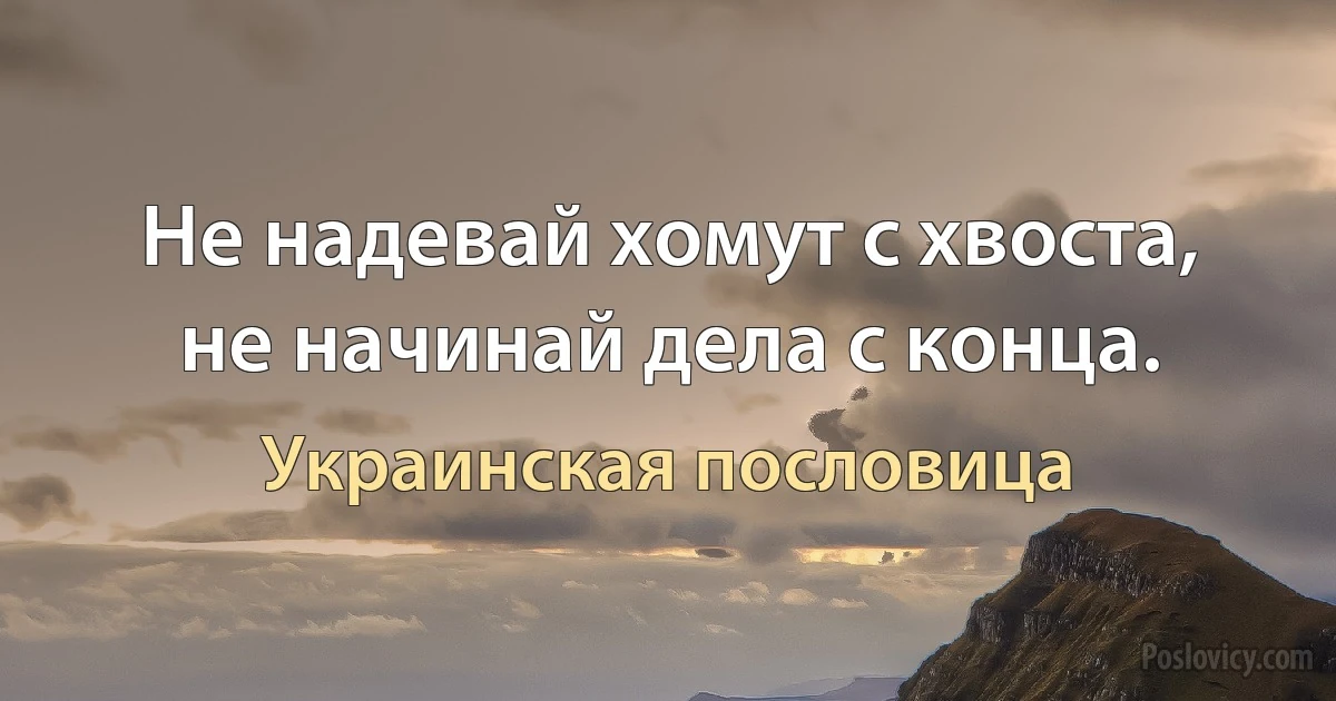 Не надевай хомут с хвоста, не начинай дела с конца. (Украинская пословица)