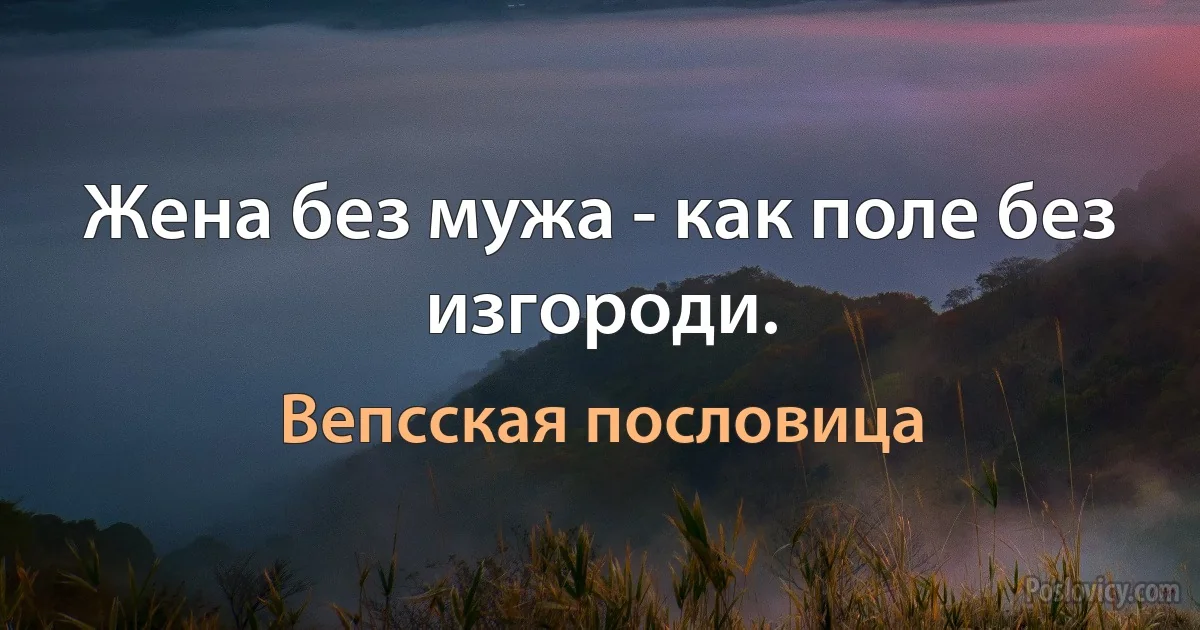 Жена без мужа - как поле без изгороди. (Вепсская пословица)