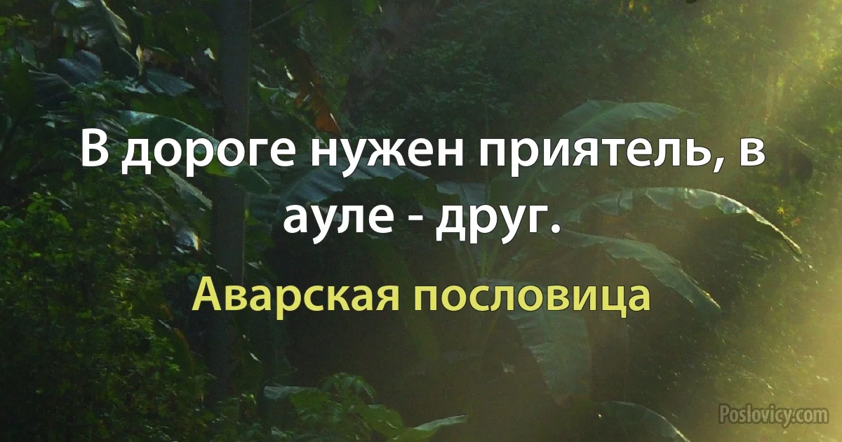 В дороге нужен приятель, в ауле - друг. (Аварская пословица)