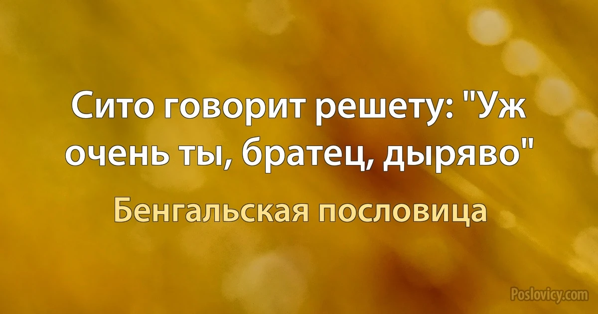 Сито говорит решету: "Уж очень ты, братец, дыряво" (Бенгальская пословица)