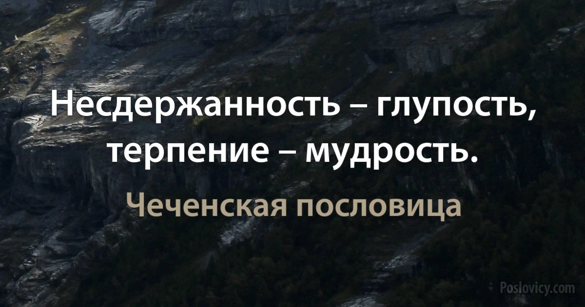 Несдержанность – глупость, терпение – мудрость. (Чеченская пословица)