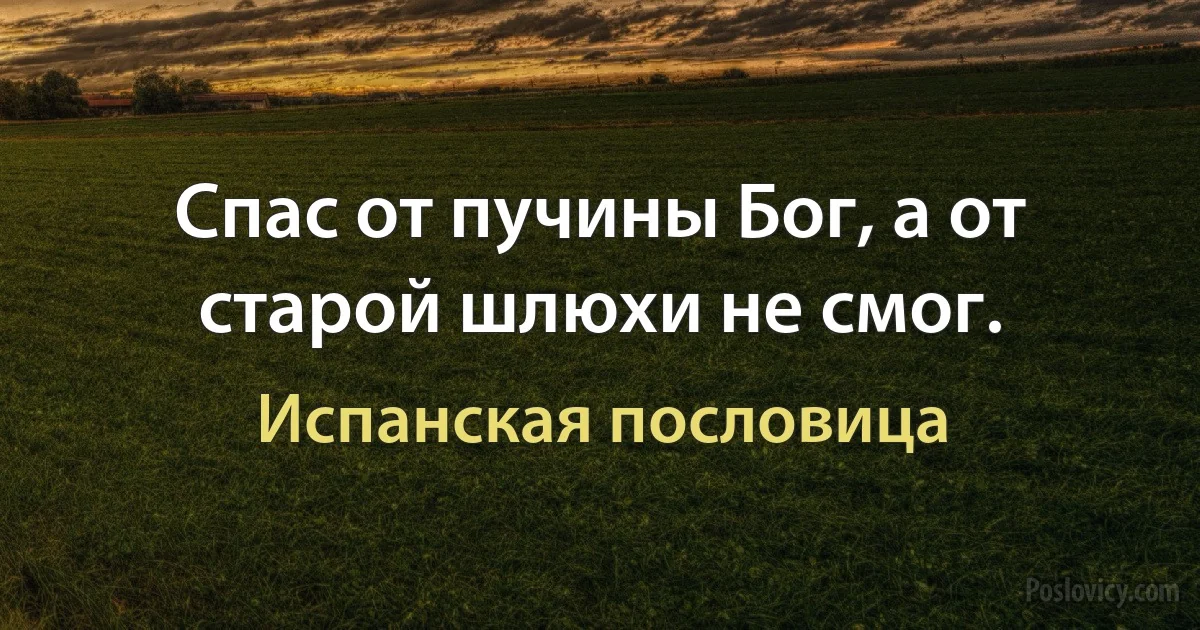 Спас от пучины Бог, а от старой шлюхи не смог. (Испанская пословица)