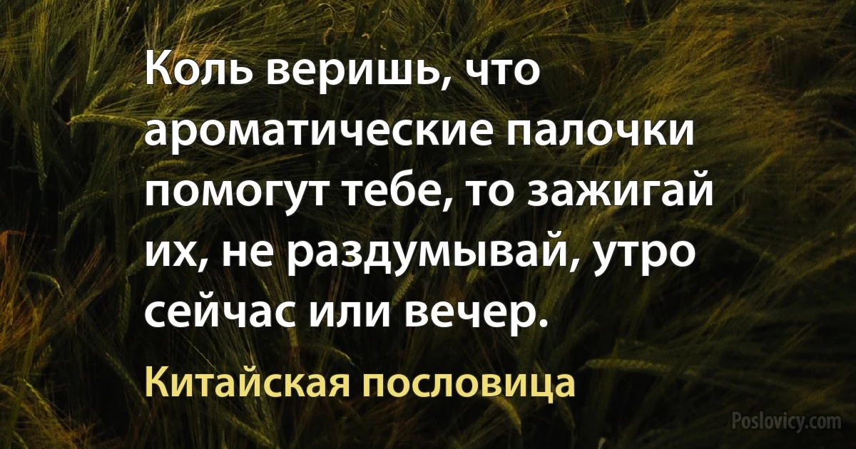 Коль веришь, что ароматические палочки помогут тебе, то зажигай их, не раздумывай, утро сейчас или вечер. (Китайская пословица)