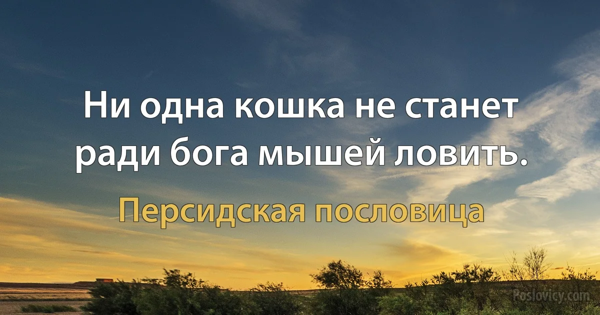 Ни одна кошка не станет ради бога мышей ловить. (Персидская пословица)