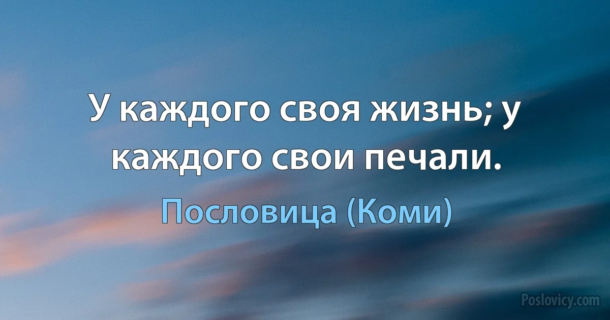 У каждого своя жизнь; у каждого свои печали. (Пословица (Коми))