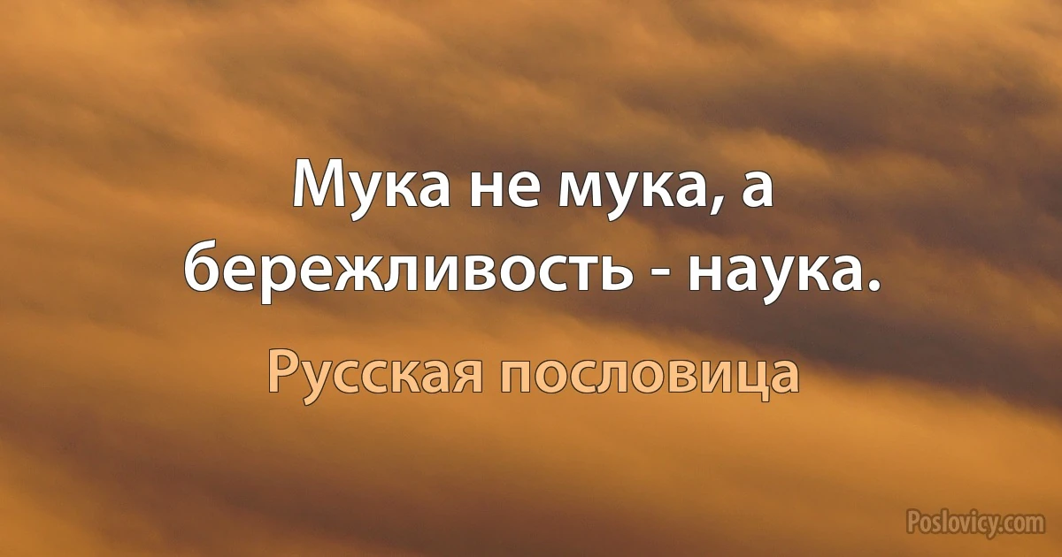 Мука не мука, а бережливость - наука. (Русская пословица)