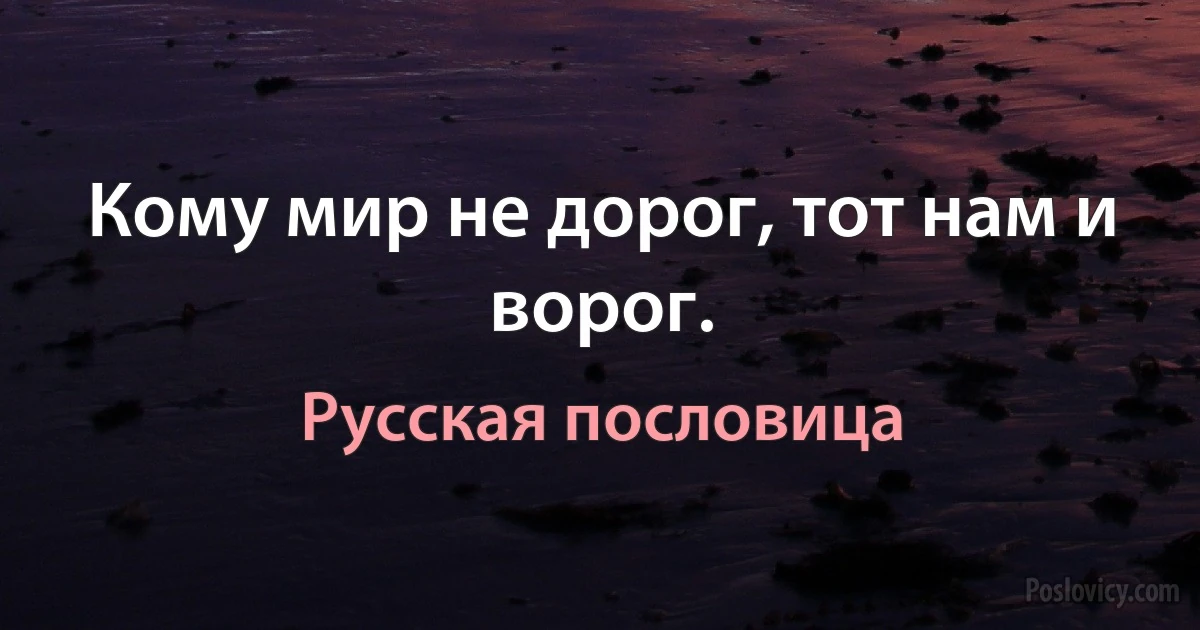 Кому мир не дорог, тот нам и ворог. (Русская пословица)