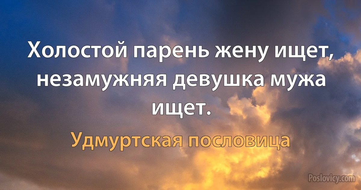 Холостой парень жену ищет, незамужняя девушка мужа ищет. (Удмуртская пословица)