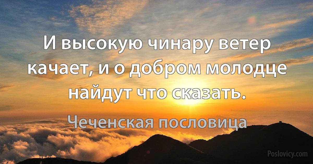 И высокую чинару ветер качает, и о добром молодце найдут что сказать. (Чеченская пословица)