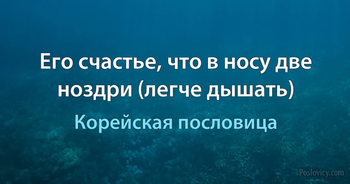 Его счастье, что в носу две ноздри (легче дышать) (Корейская пословица)