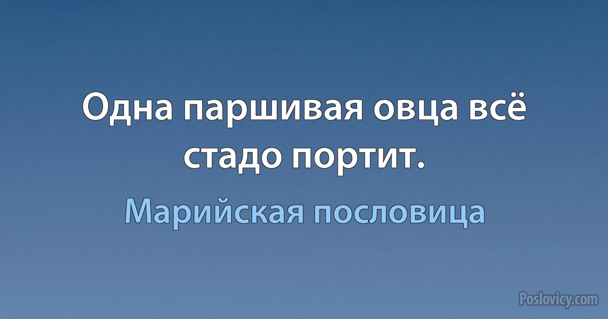 Одна паршивая овца всё стадо портит. (Марийская пословица)