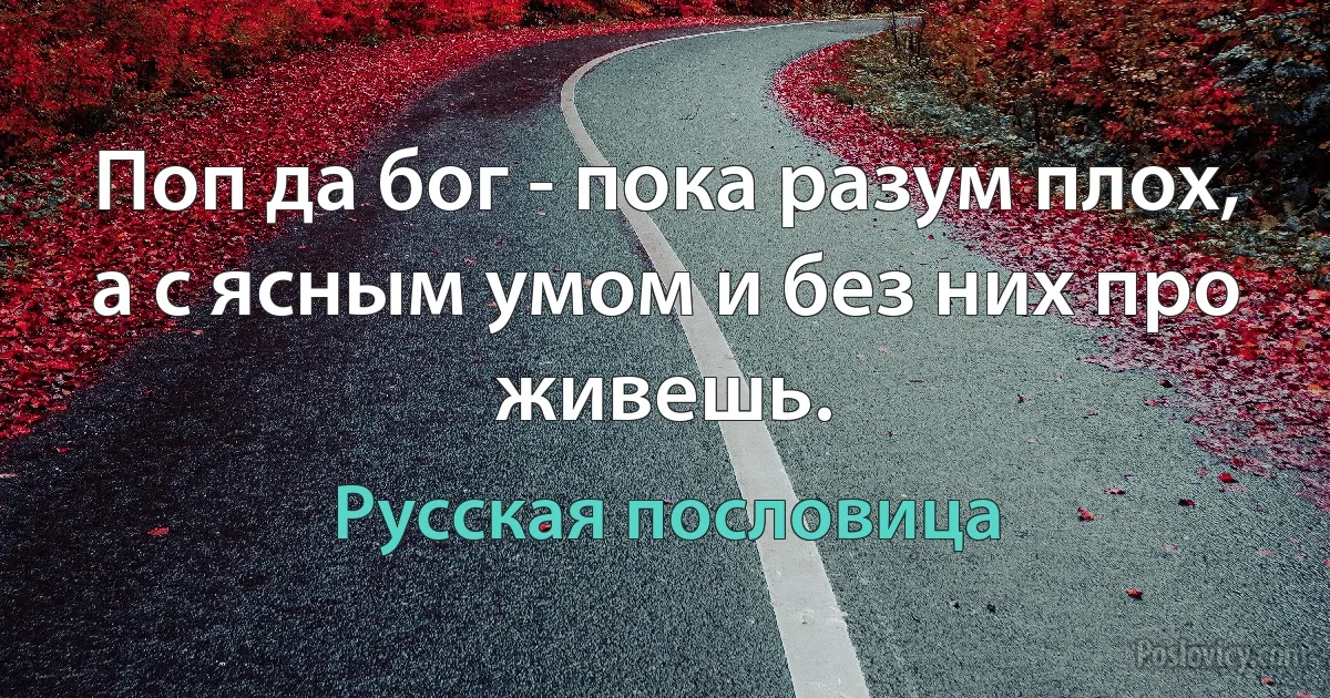 Поп да бог - пока разум плох, а с ясным умом и без них про живешь. (Русская пословица)